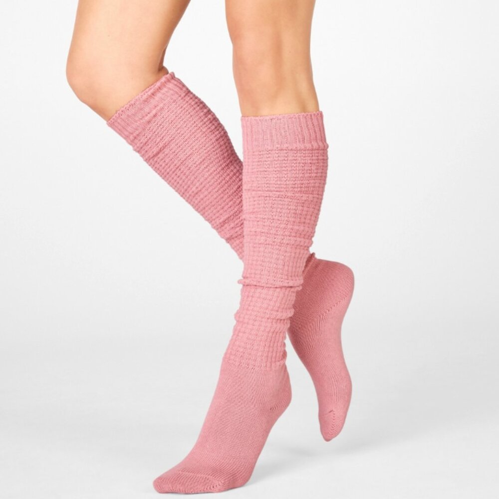 Fabletics thigh-high cable knit socks. NWT. Size small. Color: buff pink